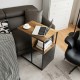 C-shaped side table with oak top and black steel frame, perfect for working or snacking beside a sofa or bed.