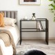 C-shaped side table with oak tabletop and black steel frame, perfect for bedside or sofa use, featuring additional.