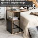 C-shaped side table with oak tabletop and black steel frame, perfect for saving space beside a sofa or bed.