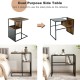 C-shaped side table with oak tabletop and black steel frame, designed for space-saving beside a sofa or bed.