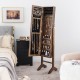 Standing jewelry cabinet with full-length mirror, ample storage, and lockable door, perfect for bedroom organization.