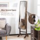 Standing jewelry cabinet with full-length mirror, lockable door, and ample storage for organized jewelry in brown.