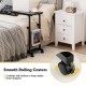 C-shape sofa side table in black with storage basket and smooth-rolling casters for easy mobility and stability.