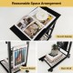 C-shape black sofa side table with storage basket and mesh shelf, ideal for living room or bedroom use.