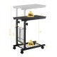 C-shape black sofa side table with adjustable height, storage basket, and mesh shelf for versatile use in any room.