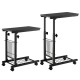 C-shape black sofa side table with adjustable height, storage basket, and casters for easy mobility and convenience.