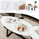 Oval and round nesting coffee tables with faux marble surface, black legs, perfect for living room or office use.