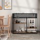 4-tier industrial console table in rustic brown with wire basket and shelves, ideal for living room or dining room.