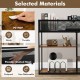 4-tier industrial console table in rustic brown with wire basket, MDF panels, and steel structure for versatile storage.