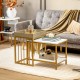Nesting coffee table set featuring a 2-tier design and tray top, made of MDF and steel, ideal for living room use.