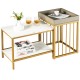 Nesting coffee table set featuring a 2-tier design with a tray top end table, made of MDF and steel for living room use.