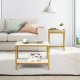 Nesting coffee table set featuring a 2-tier white coffee table and a taller end table, ideal for living room use.