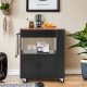 Rolling kitchen island cart in black with a waterproof countertop, drawer, and spice rack, ideal for versatile storage.