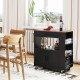 Rolling kitchen island cart in black with a wooden top, featuring storage drawers and spice rack, ideal for dining or.