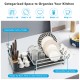 Aluminum expandable dish drying rack with cutlery holder, drainboard, and 360-degree swivel spout for organized kitchen.