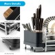 Aluminum expandable dish drying rack with bamboo knife block, cutlery holder, and rotatable drainage spout for.
