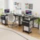 Dark gray L-shaped computer desk featuring a side storage pocket and robust metal frame, perfect for home office setups.