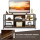 Mid-century wooden TV stand in rustic brown with 3-position adjustable shelves and storage basket for TVs up to 65.