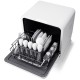 Portable countertop dishwasher with openable water tank, 7.5L capacity, and 5 washing programs for efficient cleaning.