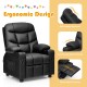 Kids recliner chair in black with ergonomic design, cup holders, and retractable footrest for comfortable seating.