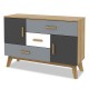 Free-standing storage cabinet in modern design with 2 doors and 3 drawers, made of durable engineered wood for.