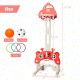 3-in-1 adjustable height basketball hoop playset in red, includes football, basketball, and rings for kids' fun and.