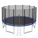 Round 8 ft outdoor trampoline with safety net, sturdy galvanized steel frame, and included ladder for safe jumping fun.