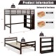 Twin over twin loft bunk bed in espresso with a 4-layer bookcase, ideal for space-saving in small rooms.