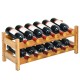 Bamboo wine rack holding 12 bottles, featuring a natural texture, ideal for kitchens or wine cellars.