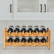 Bamboo wine rack holding 12 bottles, featuring a natural texture, perfect for kitchen or dining room storage.