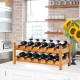 Bamboo wine rack holding 12 bottles, showcasing natural texture, ideal for kitchen or dining room storage.