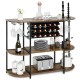 Rustic brown 47-inch wine rack table with glass holder, 3-tier shelves, and space for 18 wine bottles, ideal for home.