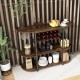 Rustic brown 47-inch wine rack table with glass holder and 3-tier storage shelves, ideal for kitchen or dining room use.