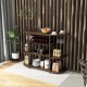47-inch rustic brown wine rack table with glass holder and storage shelves, perfect for kitchen or dining room use.
