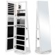 360° rotating jewelry cabinet armoire in white showcasing a lockable door, spacious interior, and built-in mirror for.