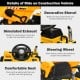 Yellow 12V kids ride-on dump truck with electric bucket, steering wheel, and comfortable seat for safe outdoor fun.