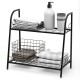 2-tier metal plant stand with a black powder-coated finish, ideal for storing plants and decorations in any space.