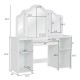 Tri-folding mirror design of kids' makeup vanity table set in white, featuring rounded corners for enhanced safety and.