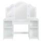 Kids tri-folding mirror makeup dressing vanity table set in white with four storage compartments for a stylish, safe.