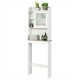 White over-the-toilet cabinet featuring a sleek design, metal handle knobs, and a moisture-proof construction for.