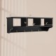 Black wall-mounted cubby organizer shelf with 4 hooks, perfect for entryway storage and space-saving solutions.