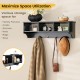 Wall-mounted black cubby organizer with 4 hooks for entryway storage, made of premium MDF for versatile use.