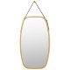 30-inch modern rectangle wall-mounted mirror with a bamboo frame and adjustable leather strap for versatile hanging.