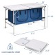 Height adjustable blue folding camping table with large storage area, compact design, and 45lbs load capacity for.
