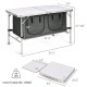 Height adjustable folding camping table in gray with large storage area, compact design, and load capacity of 45 lbs.