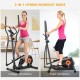Elliptical exercise machine with fixed handlebars and LCD monitor, featuring 8 magnetic resistance levels for home.