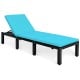 Height adjustable patio lounge chair in blue with soft cushion, made of durable PE rattan and steel for outdoor.