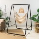 Hanging padded hammock chair with stand, beige cotton, sturdy steel frame, supports 265 lbs, ideal for indoor or.