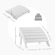 Adirondack folding ottoman in white, made of all-weather HDPE, designed for indoor or outdoor use, 150 lbs capacity.