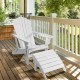 White Adirondack folding ottoman made of all-weather HDPE, designed for indoor or outdoor relaxation.